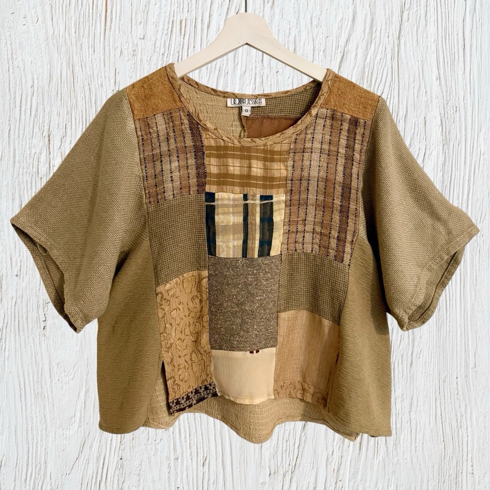 Vtg‎ Donna Jessica Cropped Top Sz S Bust 38" Patchwork Art To Wear Lagenlook USA